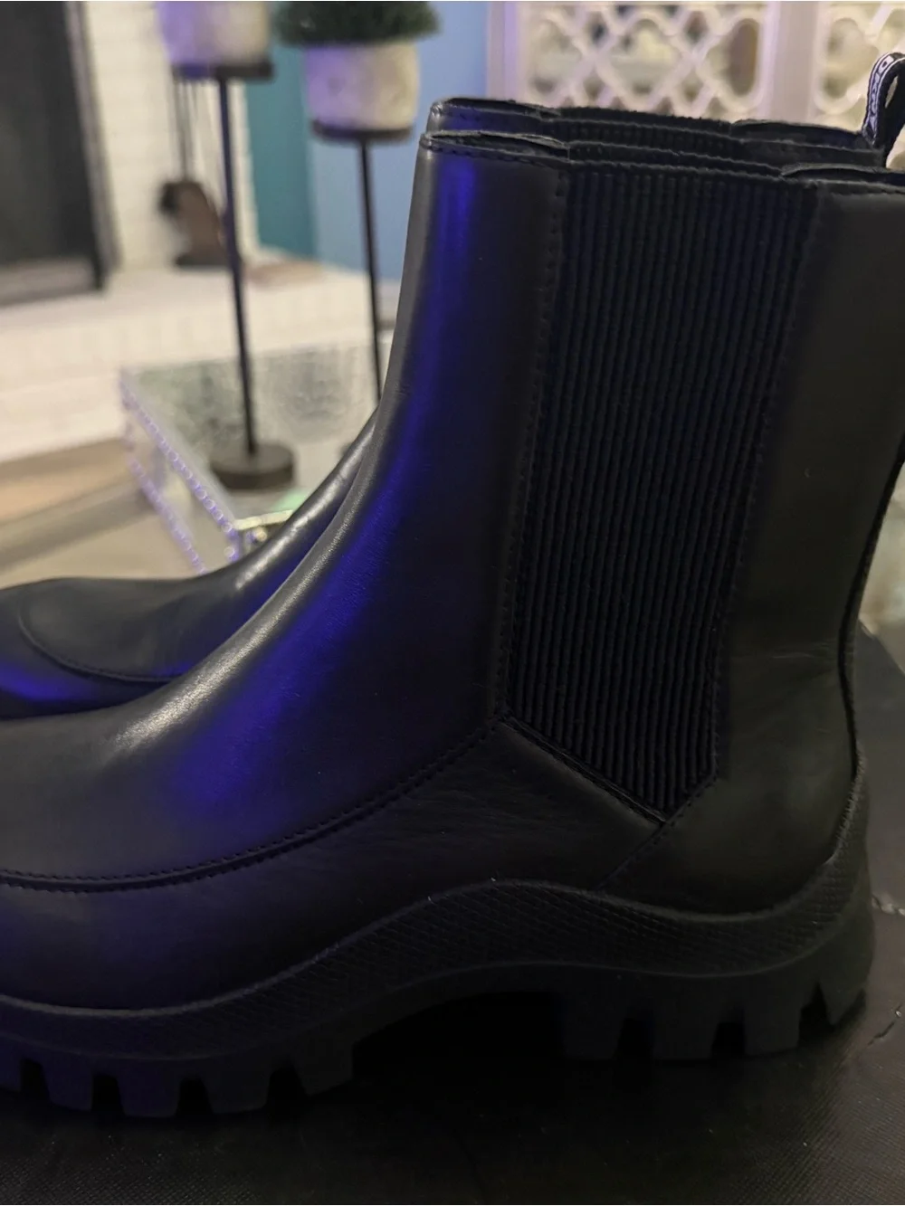 DKNY Black Leather Chelsea Lug Boots